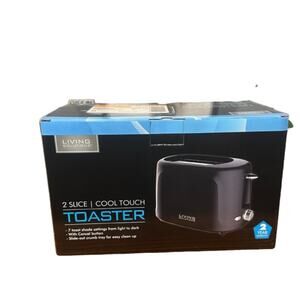Living Solutions Black 2 Slice Cool Touch Toaster NIB